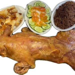 Puerquito mamón y guarniciones.