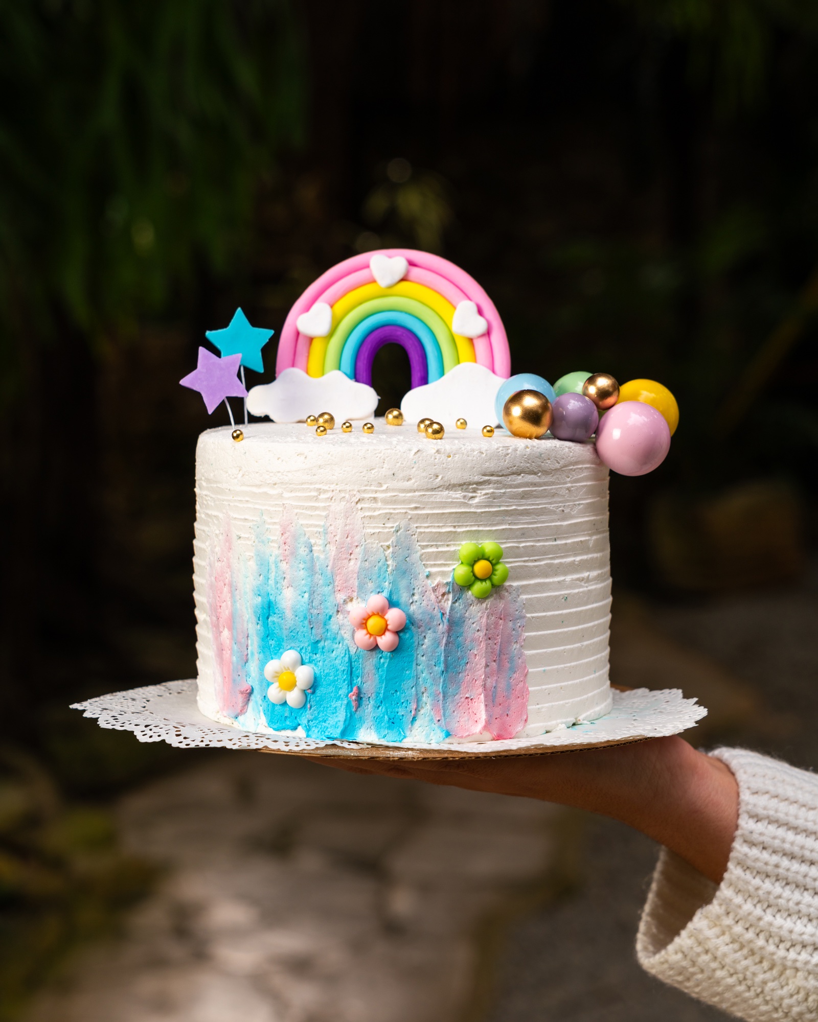 Cake Arcoíris, Flores y Estrellas